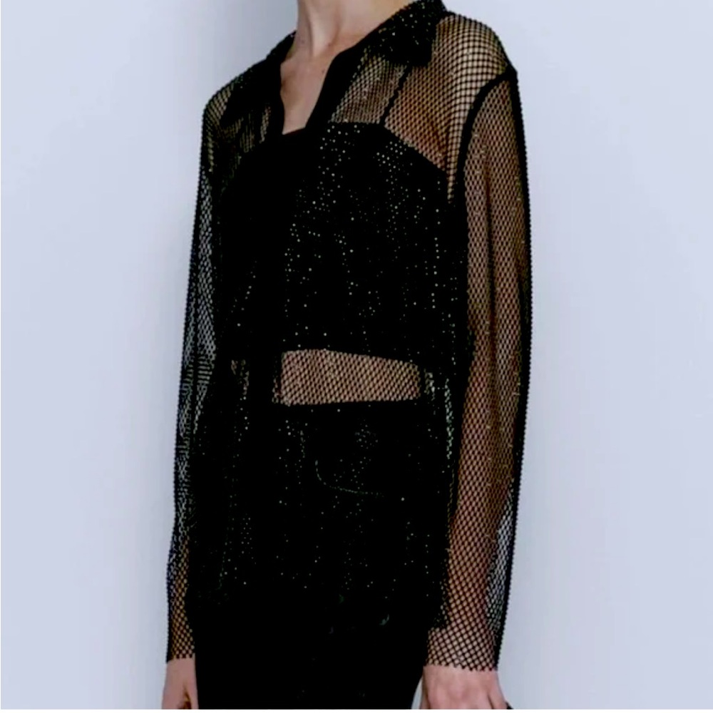 Massimo Dutti Sheer Shimmering Mesh Shirt XS